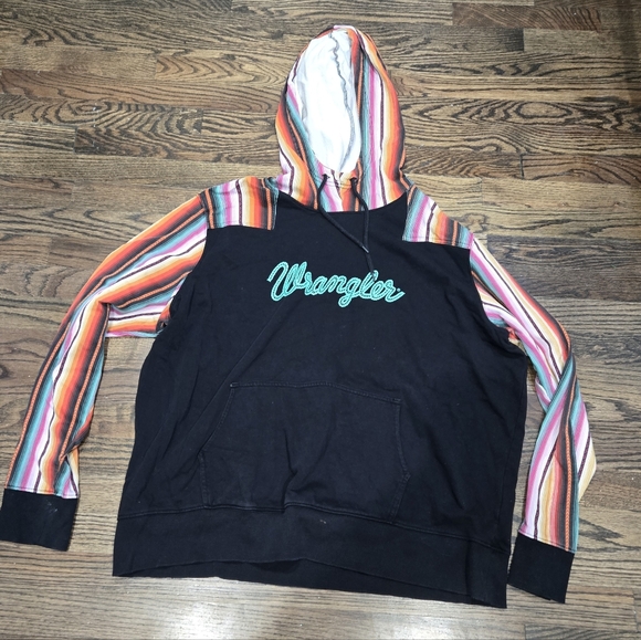 Wrangler Tops - Wrangler Black Hoodie with Vibrant Striped Sleeves Size XXL